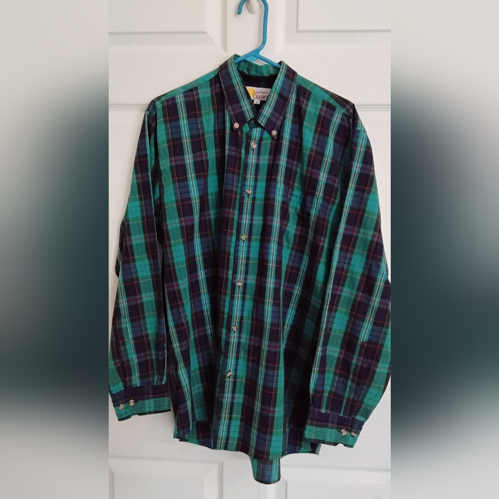 Mens Vtg Southern Classics Plaid Button-Up Shirt Long Sleeve